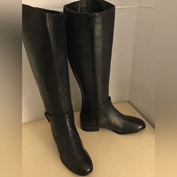 Nine West women black leather tall knee high riding boots US 5.5 - Picture 3 of 12